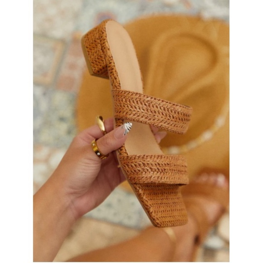 Tan Slip On Double Band Sandal